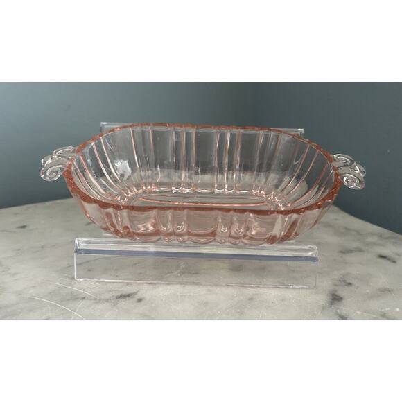 Vintage Old Cafe Pink Depression Glass Oval Olive Nut Bowl Anchor Hocking Small - Picture 1 of 11